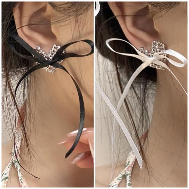 Heart Alloy Earring Stud Ribbon