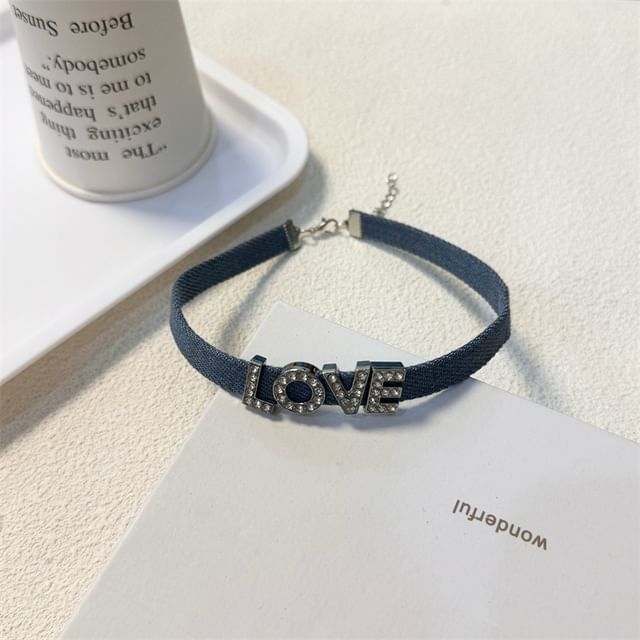 Lettering (Various Designs) Choker Denim Rhinestone