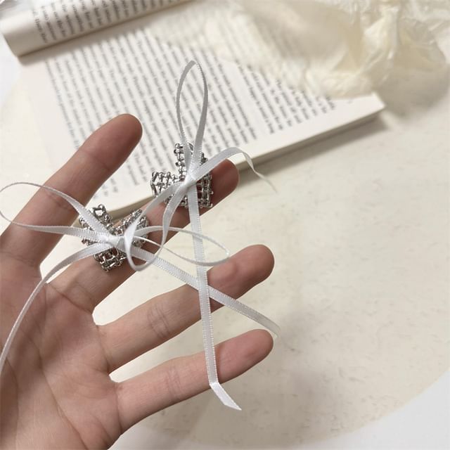 Heart Alloy Earring Stud Ribbon