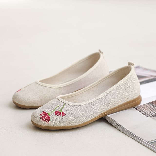Flower Embroidered Flats