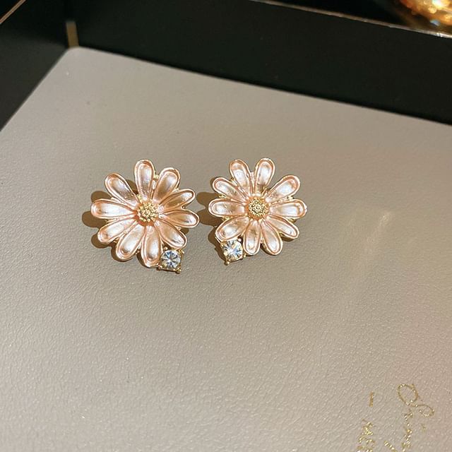 Floral Rhinestone Alloy Choker / Stud Earring