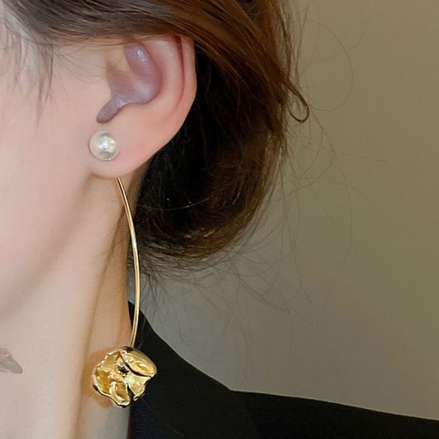 Floral Faux Pearl Alloy Dangle Earring