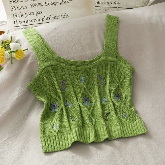 Cropped Knit Embroidered Flower Camisole Top