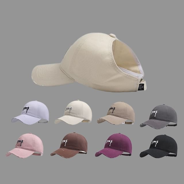 Open Baseball Distressed Lettering Embroidered Cap Top