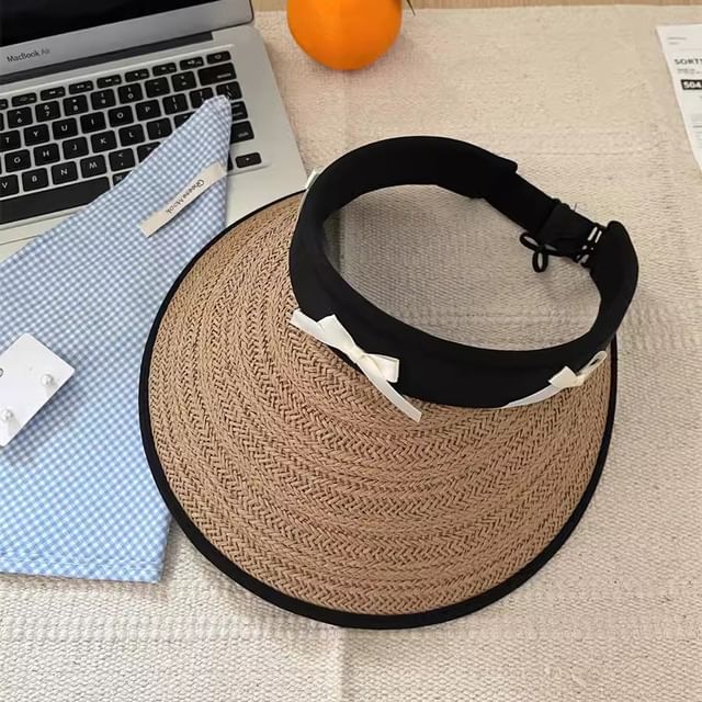 Hat Ribbon Piped Straw Sun