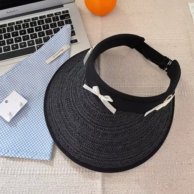 Hat Ribbon Piped Straw Sun