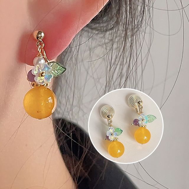 Floral Alloy Gemstone Earring Dangle Faux