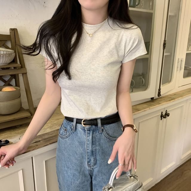 Neck Tee Crew Short-Sleeve Plain