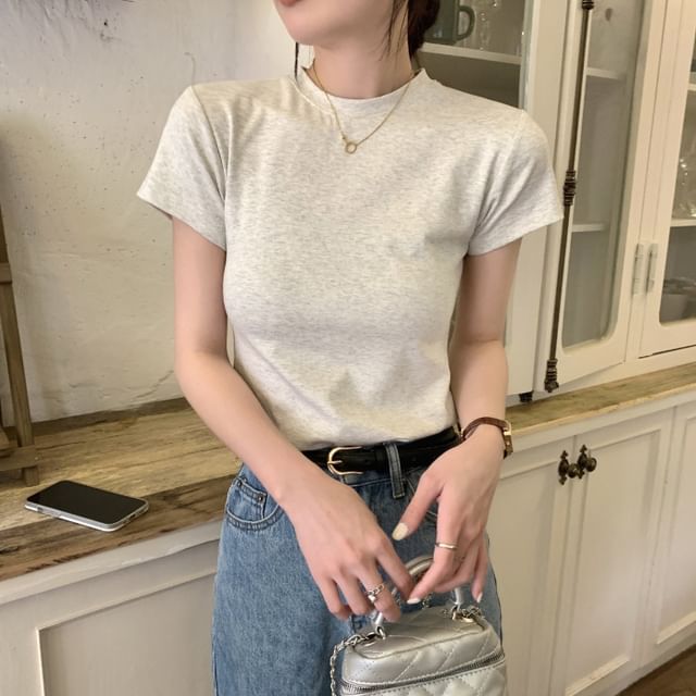 Neck Tee Crew Short-Sleeve Plain