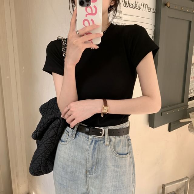 Neck Tee Crew Short-Sleeve Plain