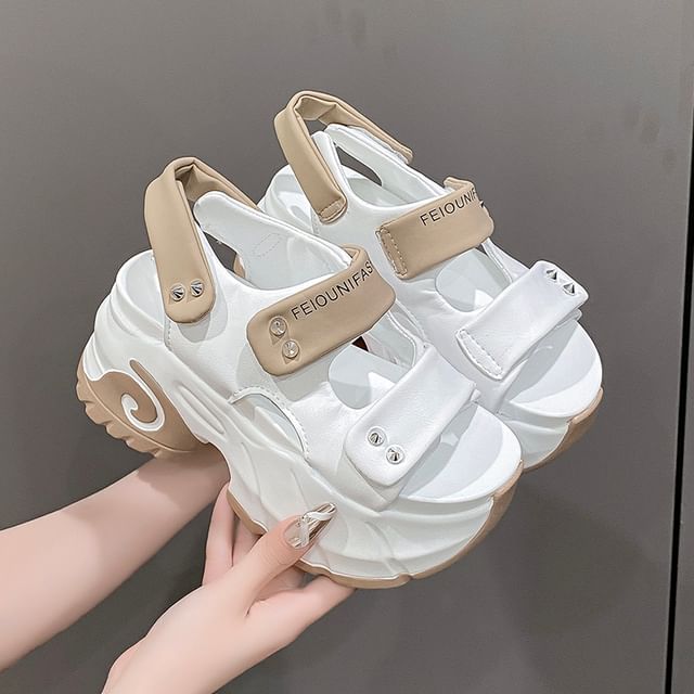 Two Studded Slingback Sandals Adhesive Tone Platform Strap