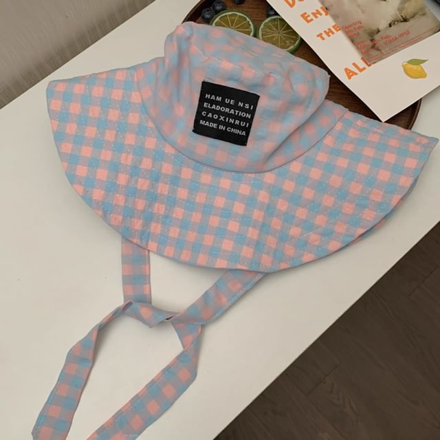 Chin Hat Checkered Strap With Cotton Bucket