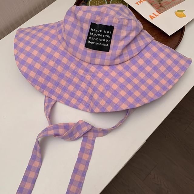 Chin Hat Checkered Strap With Cotton Bucket