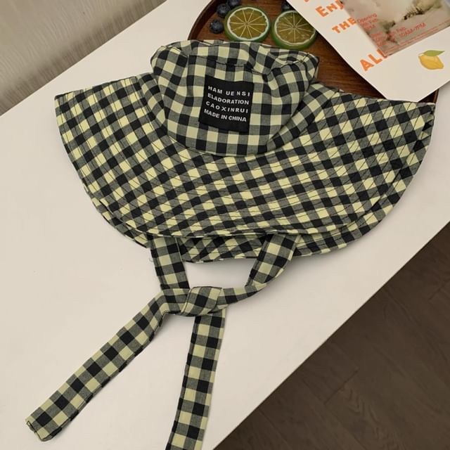 Chin Hat Checkered Strap With Cotton Bucket