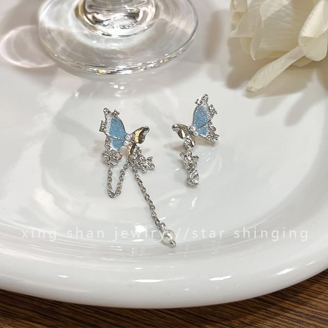 Butterfly Dangle / Rhinestone Earring Clip-On