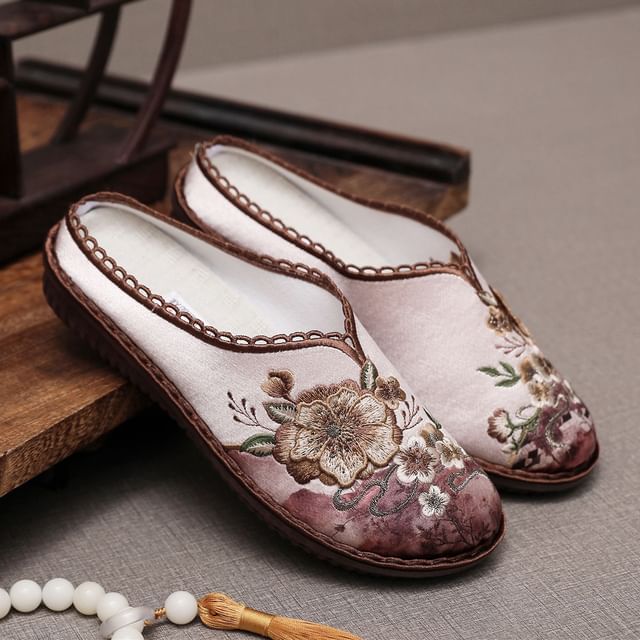 Textile Mules Embroidered