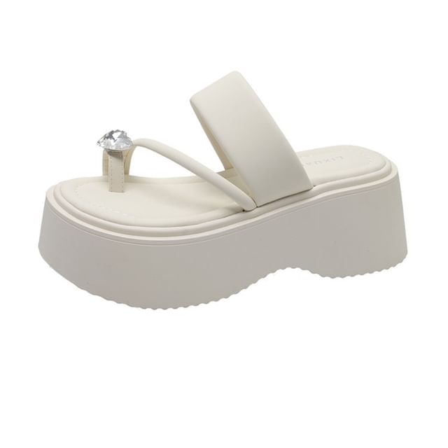 Heart Loop Slide Sandals Platform Rhinestone Toe