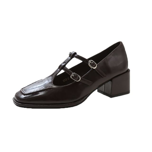 Mary Square Chunky Toe Pumps Jane Heel Double-Strap