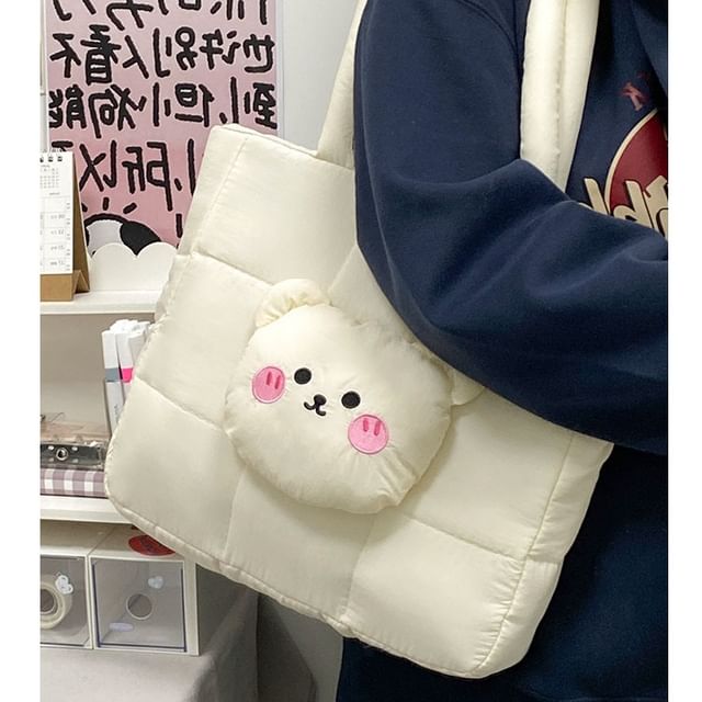 Nylon Tote Applique Bear Quilted Bag