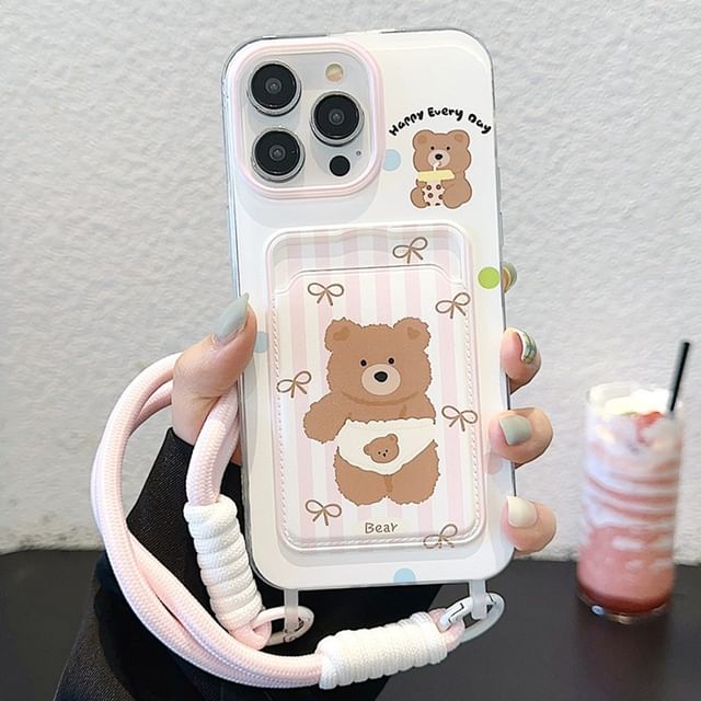 Strap Card Bear Holder Case Phone
