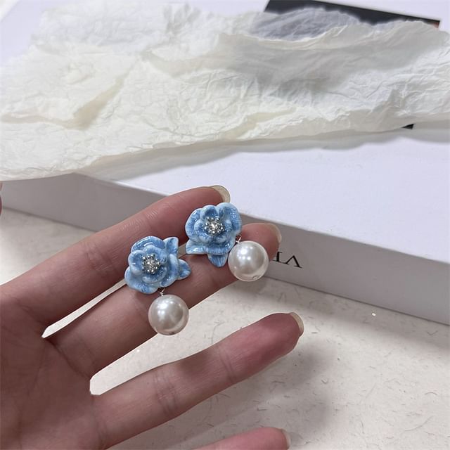 Faux Leather Floral Ball Drop Earring