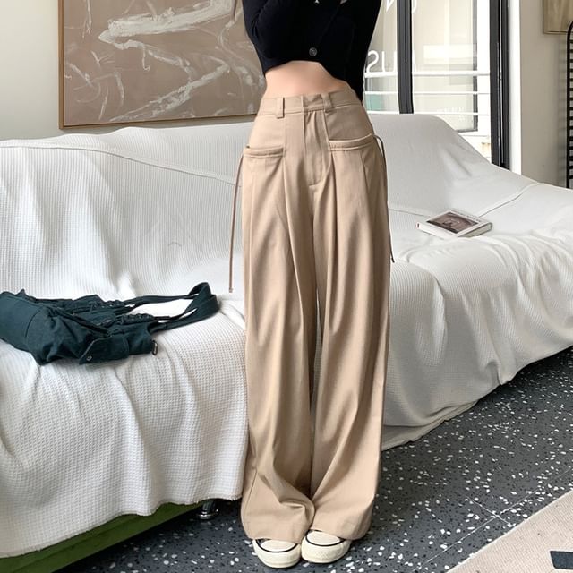 Suit Pleated Pants Wide High Leg Plain Rise