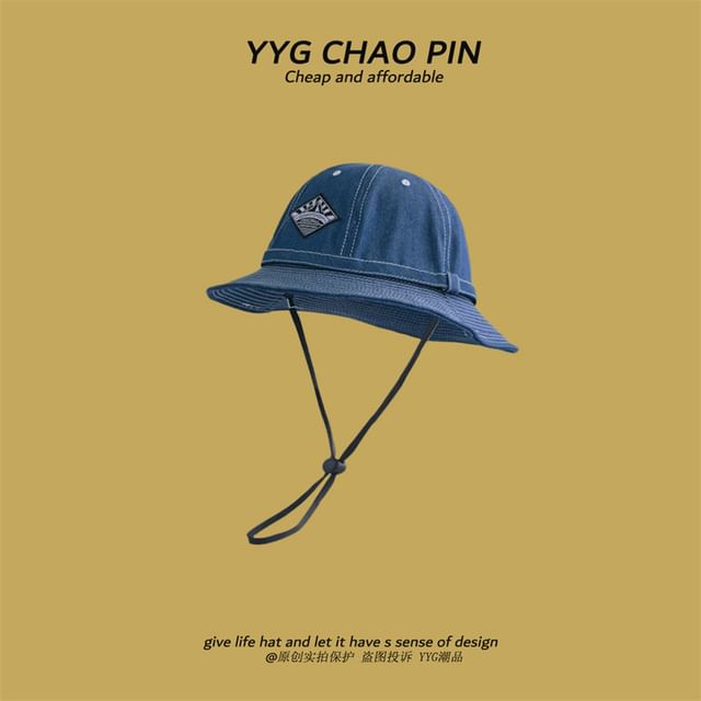 Denim Hat Bucket Contrast Applique Stitching