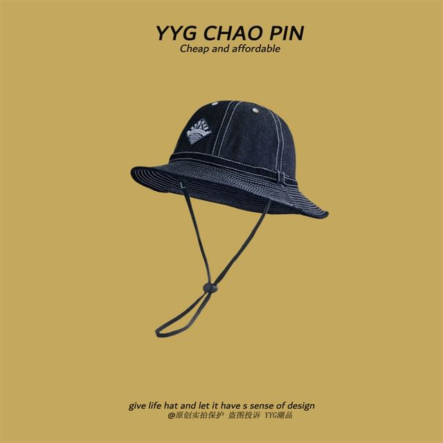 Denim Hat Bucket Contrast Applique Stitching