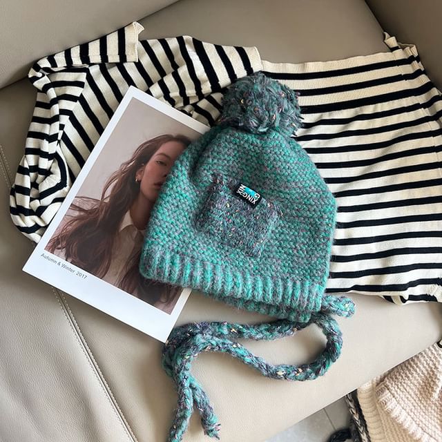 Hat Pom Earflap Melange