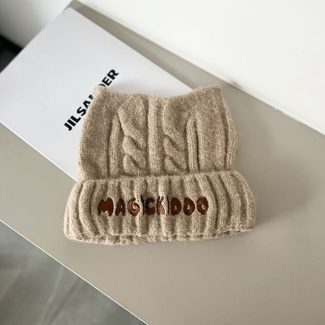 Beanie Cable Embroidered Lettering Knit
