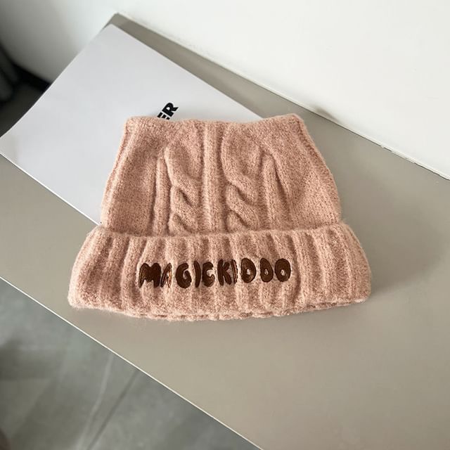 Beanie Cable Embroidered Lettering Knit