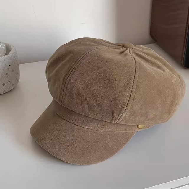 Newsboy Cap Plain Suede Faux