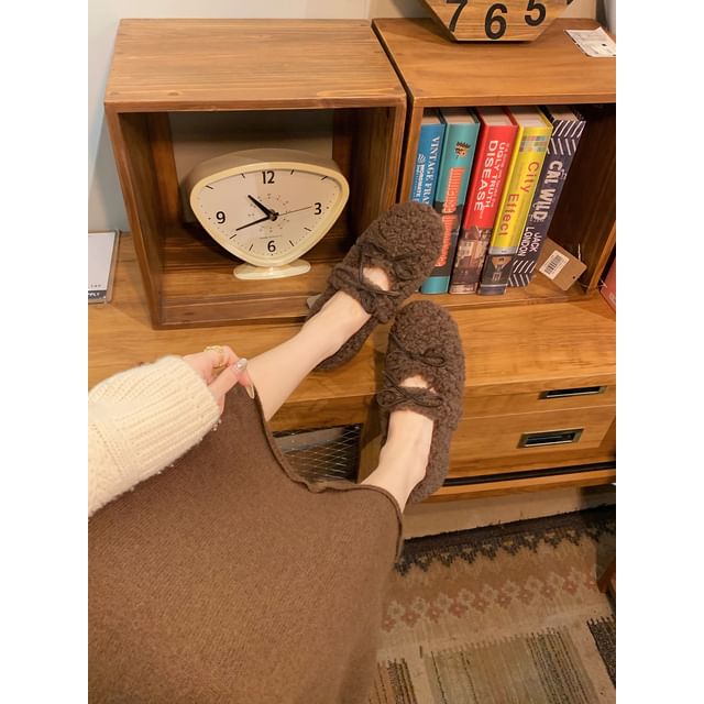Sample Bow Fleece Hidden Wedge Mary Jane Shoes