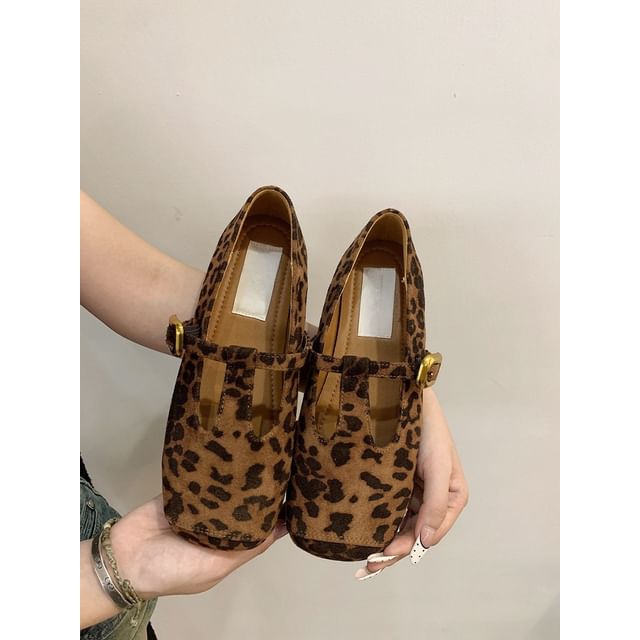 Sample Square Toe T-Strap Faux Suede Flats