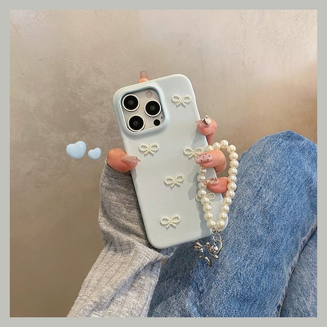 Phone Faux Set / Case Strap Pearl Bow