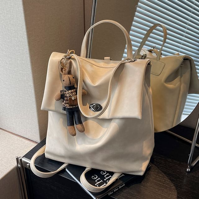 Leather Backpack With Flap Charm Faux