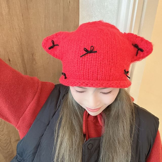 Bow Ear Animal Knit Beanie