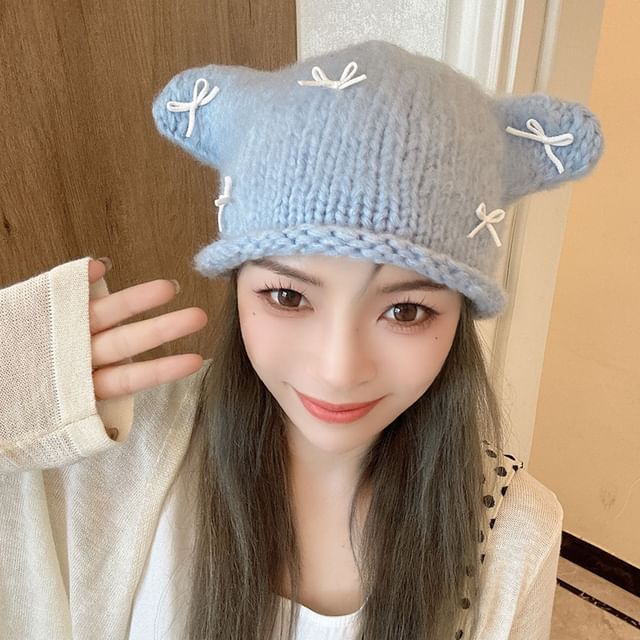Bow Ear Animal Knit Beanie