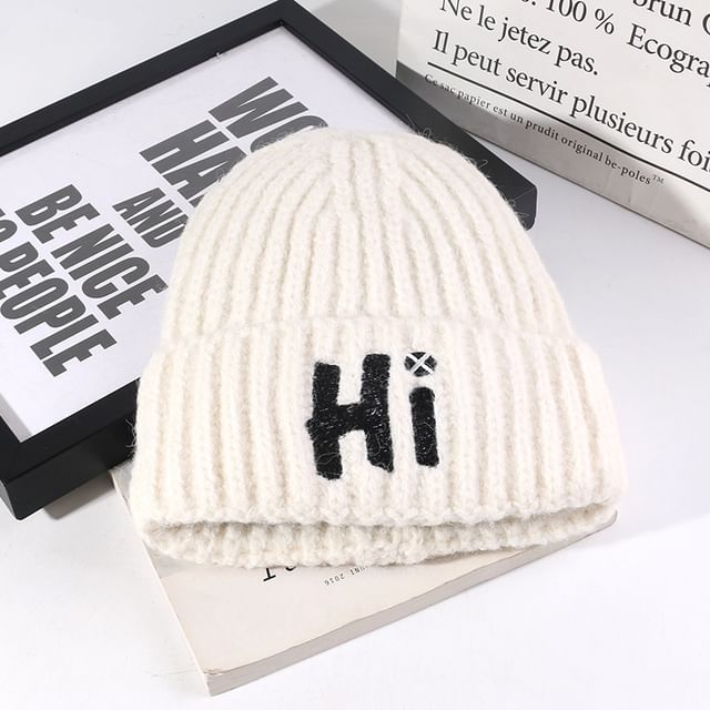 Beanie Lettering Embroidered Knit