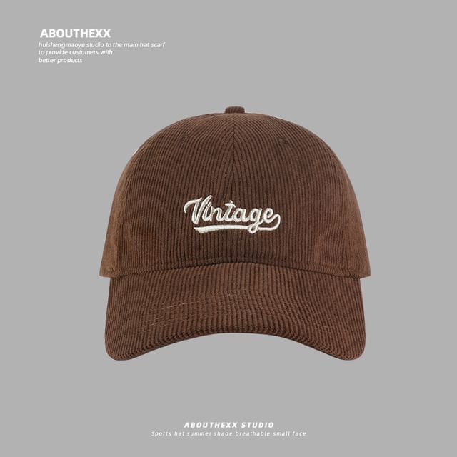Corduroy Lettering Baseball Cap Embroidered
