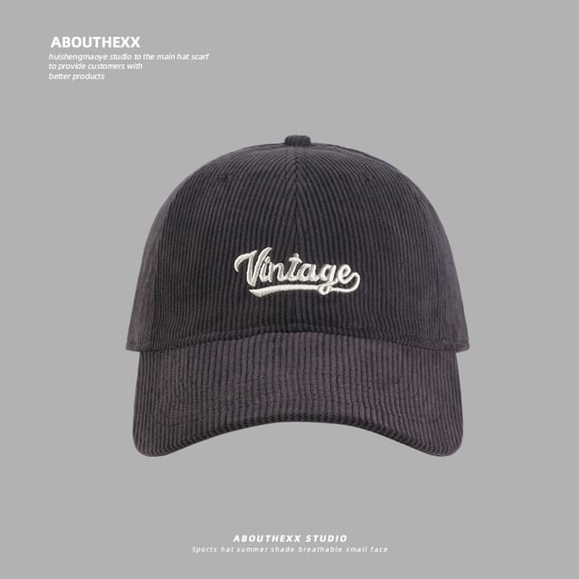Corduroy Lettering Baseball Cap Embroidered