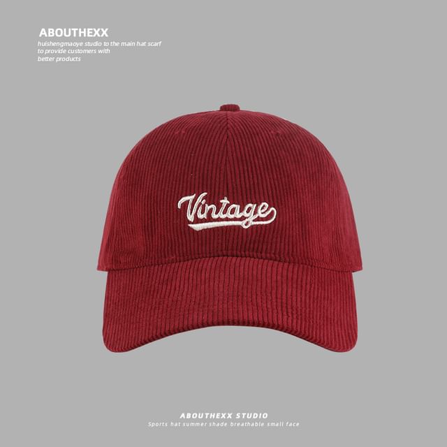 Corduroy Lettering Baseball Cap Embroidered