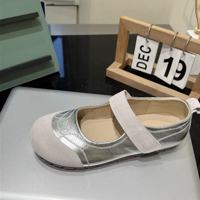 Leather Round Jane Mary Shoes Faux Adhesive Toe Strap