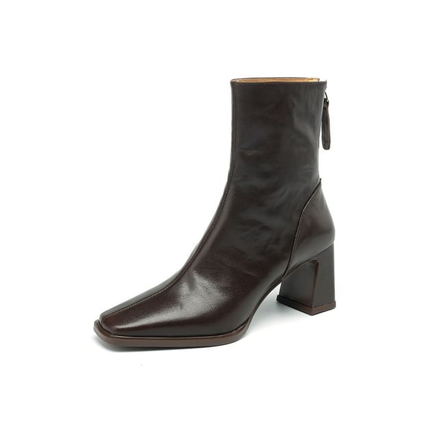 Sample Square Toe Zip Block Heel Short Boots