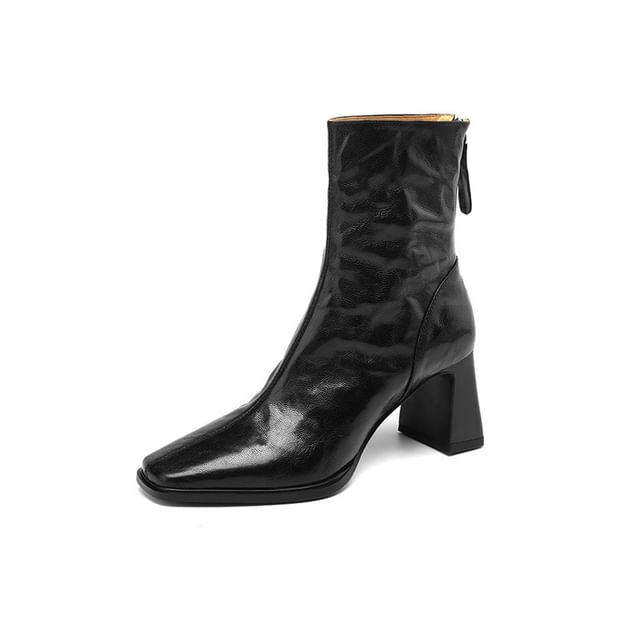 Sample Square Toe Zip Block Heel Short Boots