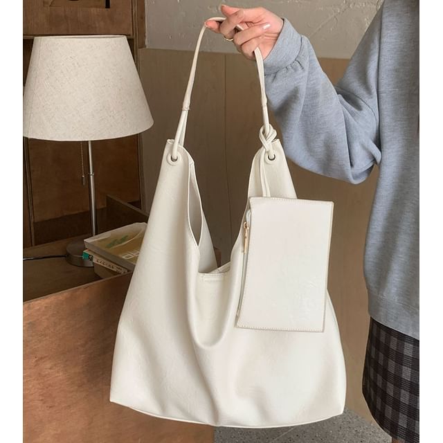 Bag With Leather Faux Pouch Plain Tote