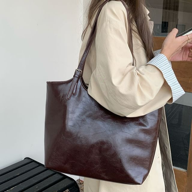 Bag Faux Plain Tote Leather