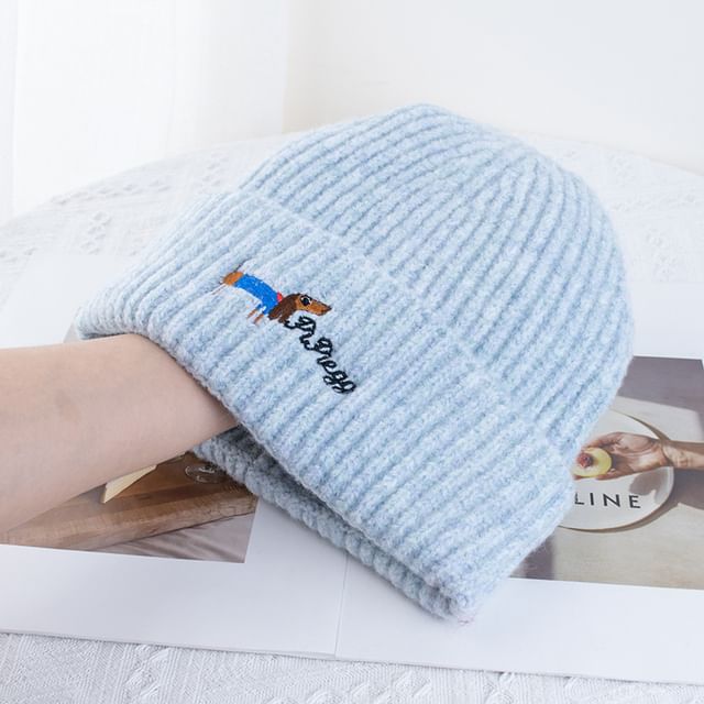 Dog Knit Embroidered Beanie