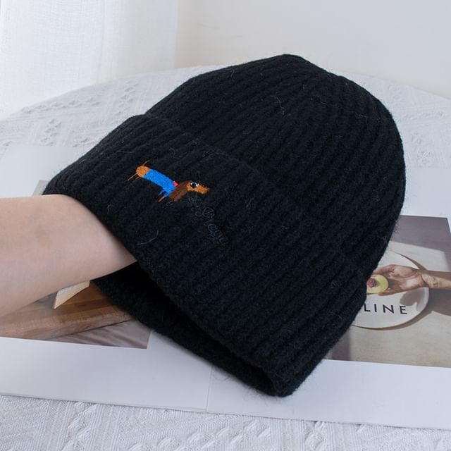 Dog Knit Embroidered Beanie