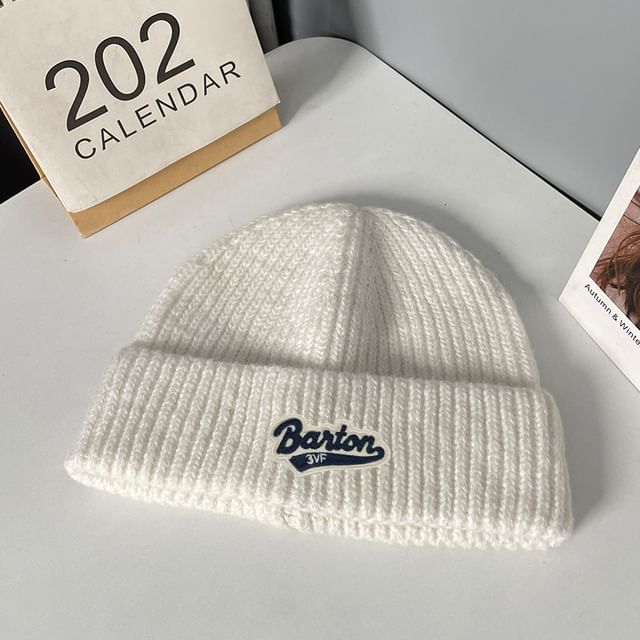 Lettering Applique Beanie Knit